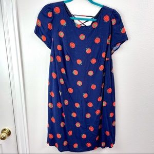 ModCloth Navy Blue Tomato Easy Fit Lace-Up Shift Dress Quirky Vegetable 🍅